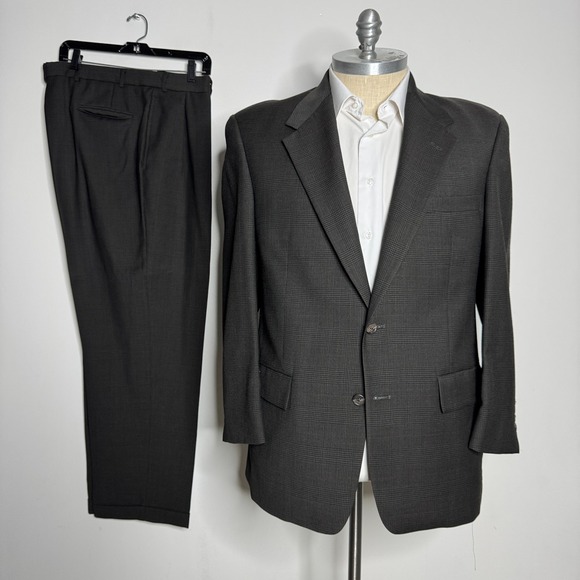 Britches Georgetown Brown Glen Plaid Wool Suit 44R‎36W Pleated Cuffed Vtg